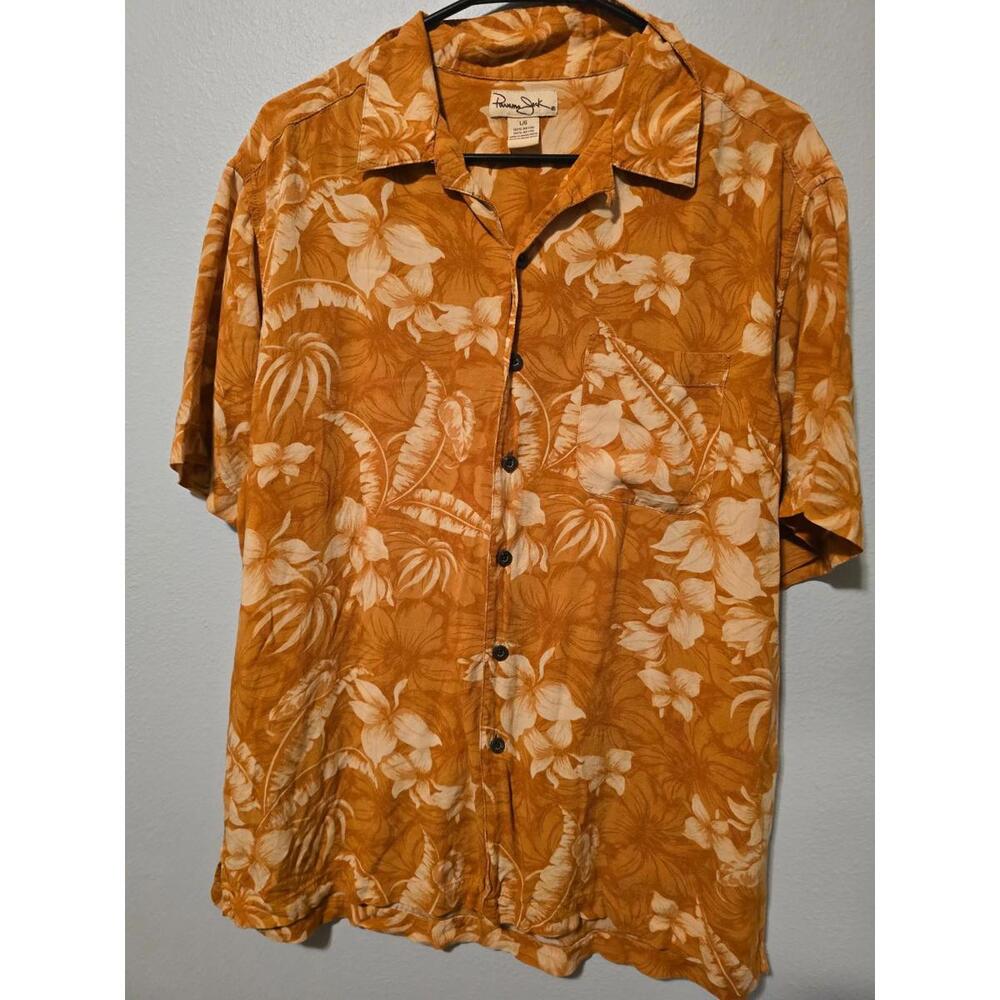 Panama Jack Orange Hawaiian  Floral Short Sleeve Button Down (L)